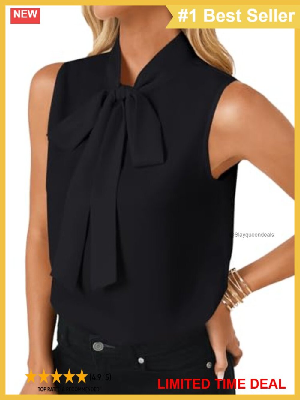 Tie Neck Sleeveless Business Casual Blouse Pullover Work Top